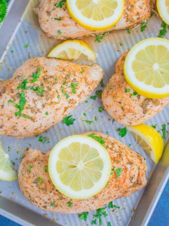 Baked Lemon Chicken is a simple dish that's loaded with flavor. With just a few ingredients, this chicken bakes up tender, juicy, and all-around delicious. Perfect for a busy weeknight dinner!