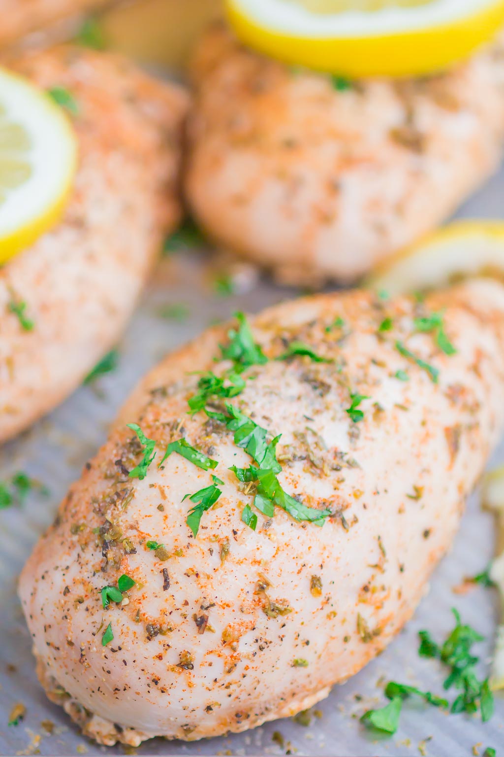 Baked Lemon Chicken is a simple dish that's loaded with flavor. With just a few ingredients, this chicken bakes up tender, juicy, and all-around delicious. Perfect for a busy weeknight dinner!