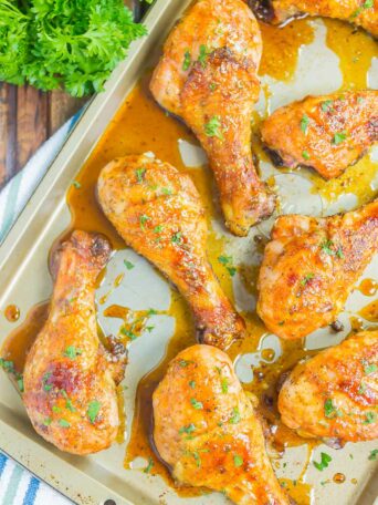 Honey Garlic Chicken Legs are a fast and easy dish that's loaded with flavor. Chicken legs are coated in a sweet and savory glaze and baked until tender and juicy. Perfect for a simple dinner!