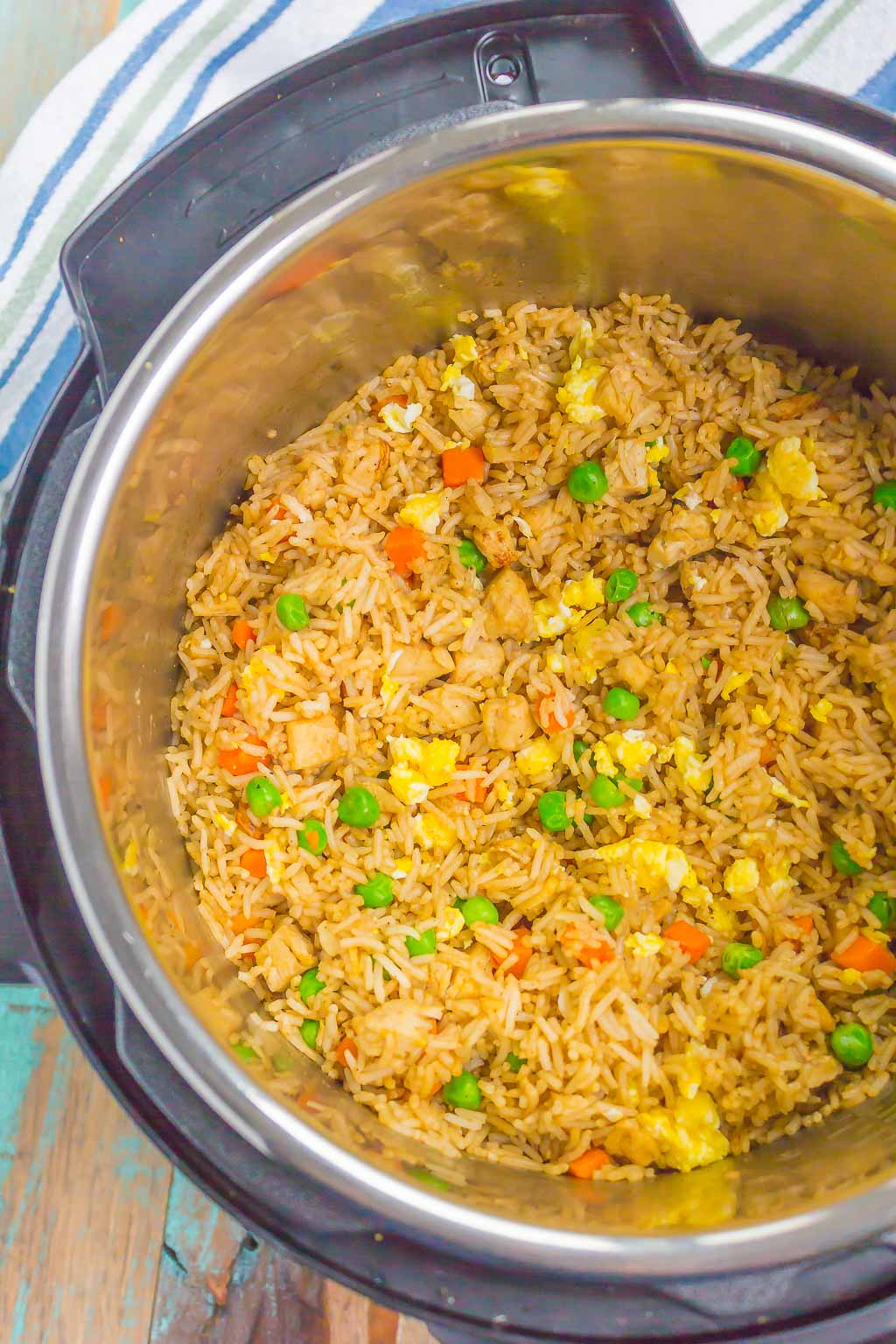 overhead view of fried rice in an instant pot 