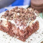 Oreo Pudding Poke Cake is chocolatey, fluffy, and simple to make. A fudgy cake is loaded with white chocolate pudding and studded with a creamy whipped topping and lots of Oreo cookies. The easiest, most delicious cake!