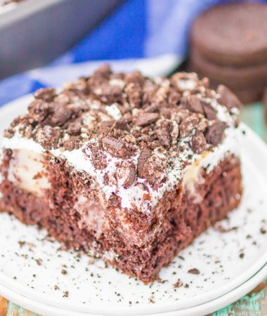 Oreo Pudding Poke Cake is chocolatey, fluffy, and simple to make. A fudgy cake is loaded with white chocolate pudding and studded with a creamy whipped topping and lots of Oreo cookies. The easiest, most delicious cake!