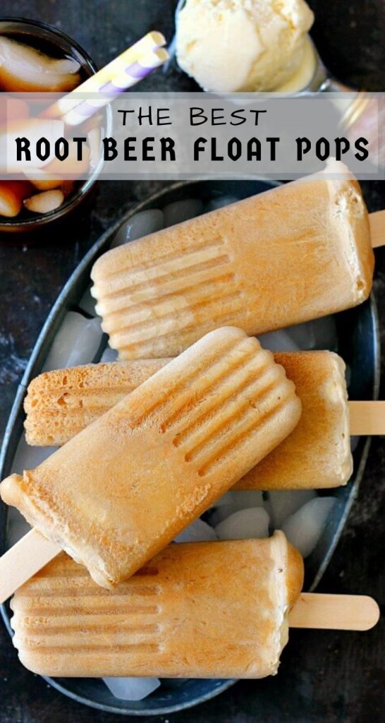 These Root Beer Float Pops taste just like the classic drink, but in frozen form. Filled with sweet root beer and creamy vanilla ice cream, these popsicles are the perfect treat to beat the heat! #rootbeer #rootbeerpops #popsicles #rootbeerrecipes #rootbeerdessert #frozendesserts #summerdesserts #dessert