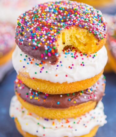 Cake Mix Donuts are light, fluffy, and simple to make. With just two ingredients, you can have these baked donuts ready to serve for a fun breakfast or dessert!