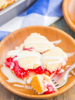 Cherry Pie Bars are taste just like the classic recipe, but in bar form. With a buttery crust, sweet cherry filling and vanilla glaze, these bars are the easiest way to get your pie fix!