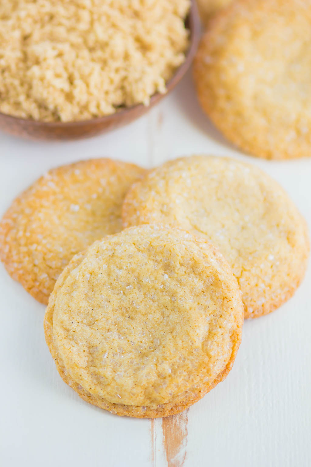 Overhead view of three simple brown sugar cookies. 