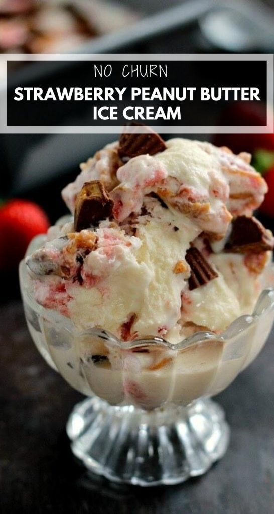 No Churn Strawberry Peanut Butter Swirl Ice Cream
