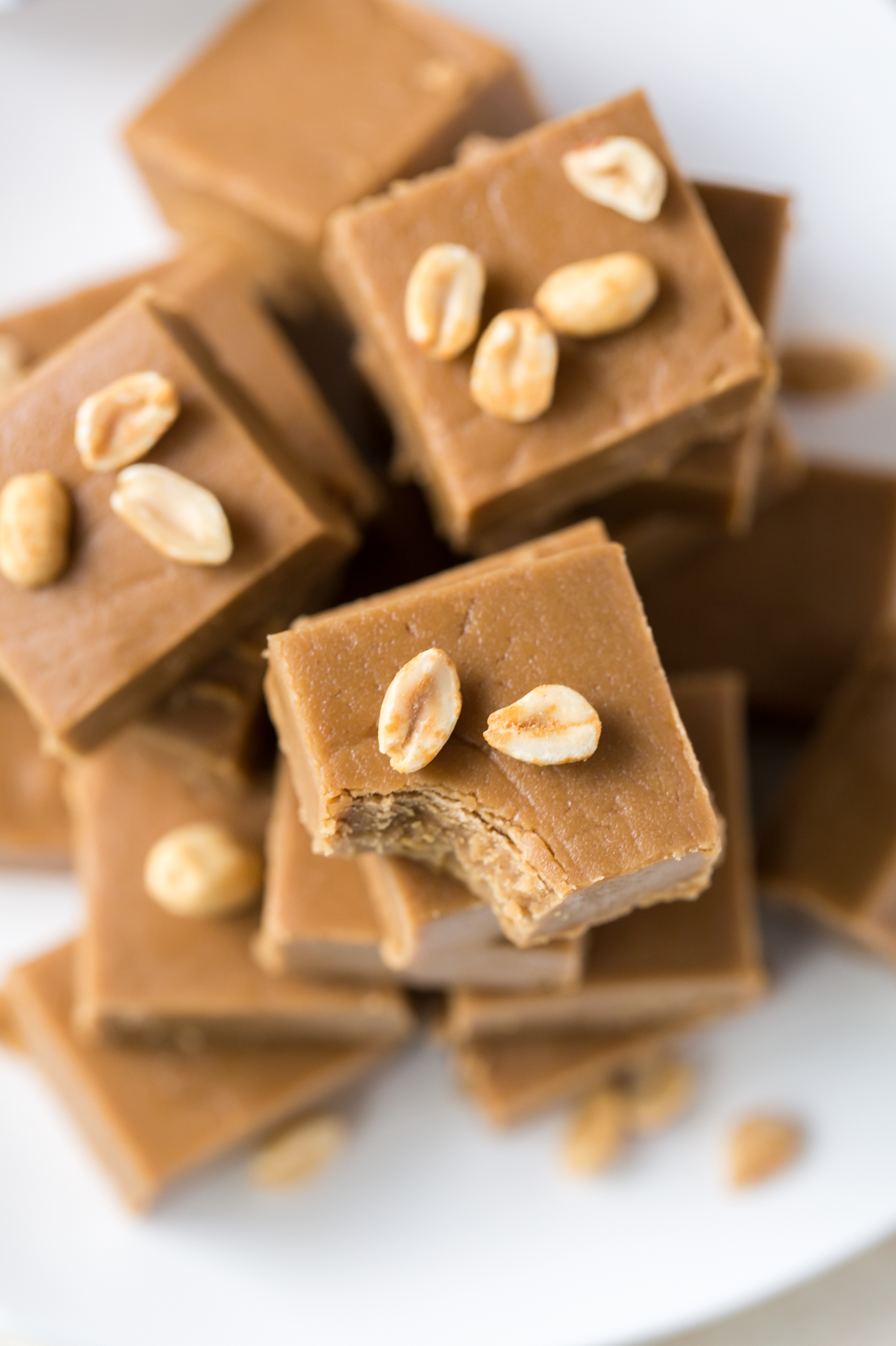 overhead view of a pile of homemade Peanut Butter Fudge