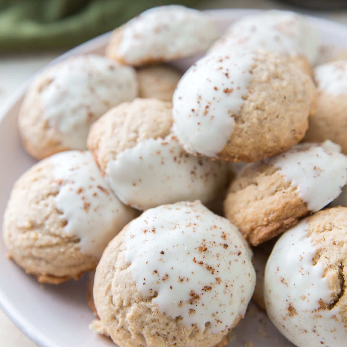 White Chocolate Eggnog Cookies on a white plate