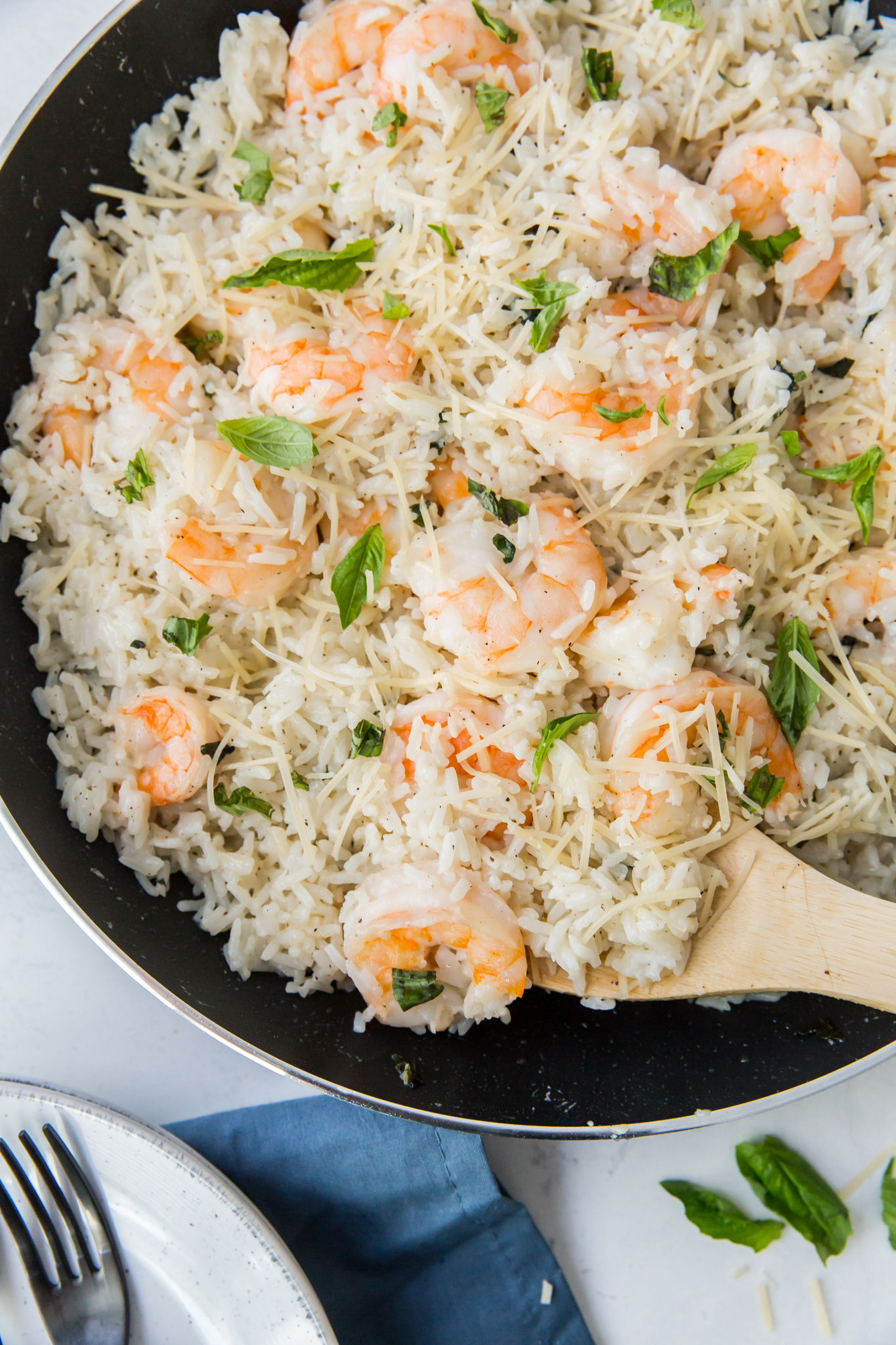 shrimp and rice in pan