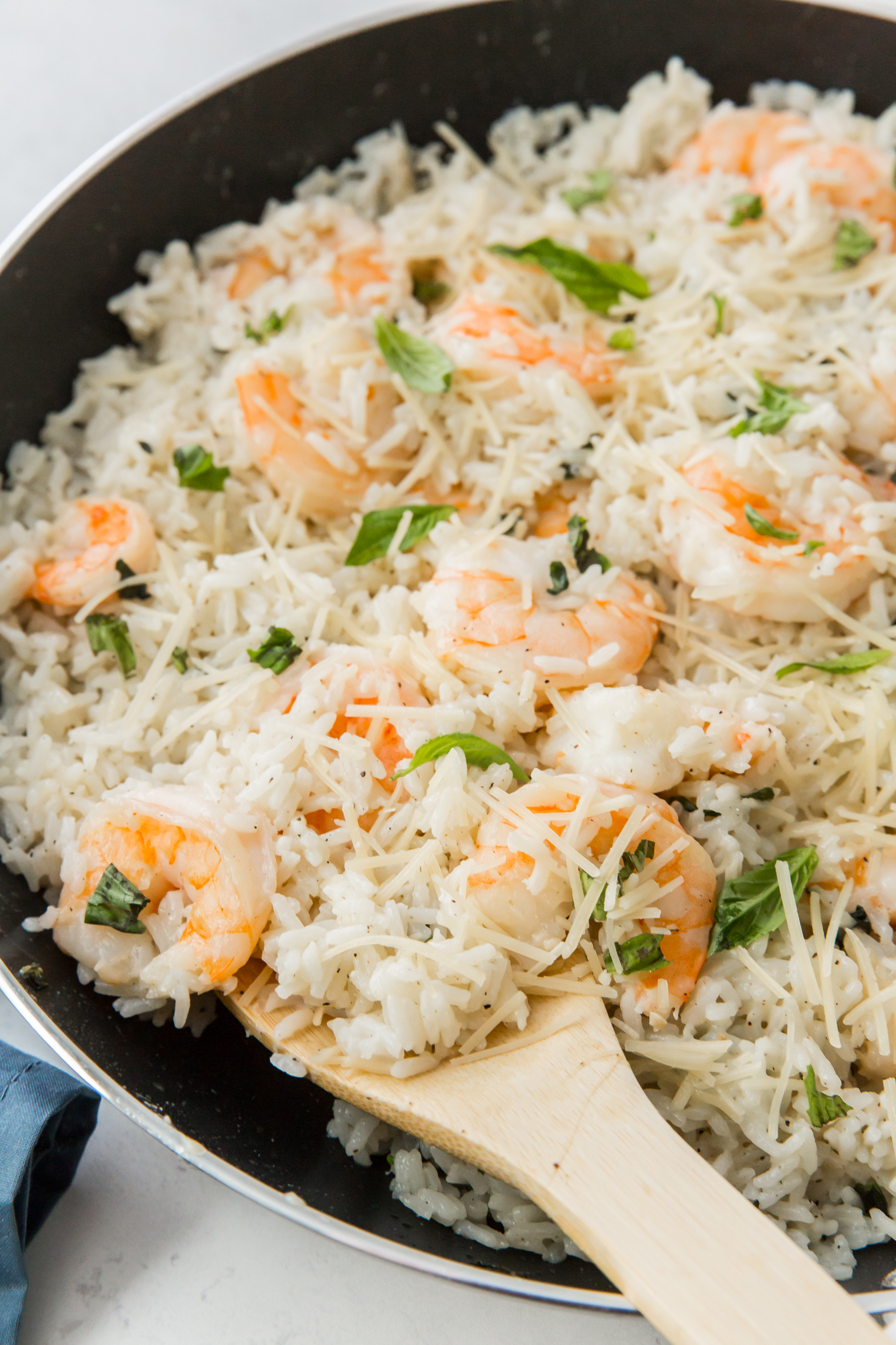 shrimp and rice in pan