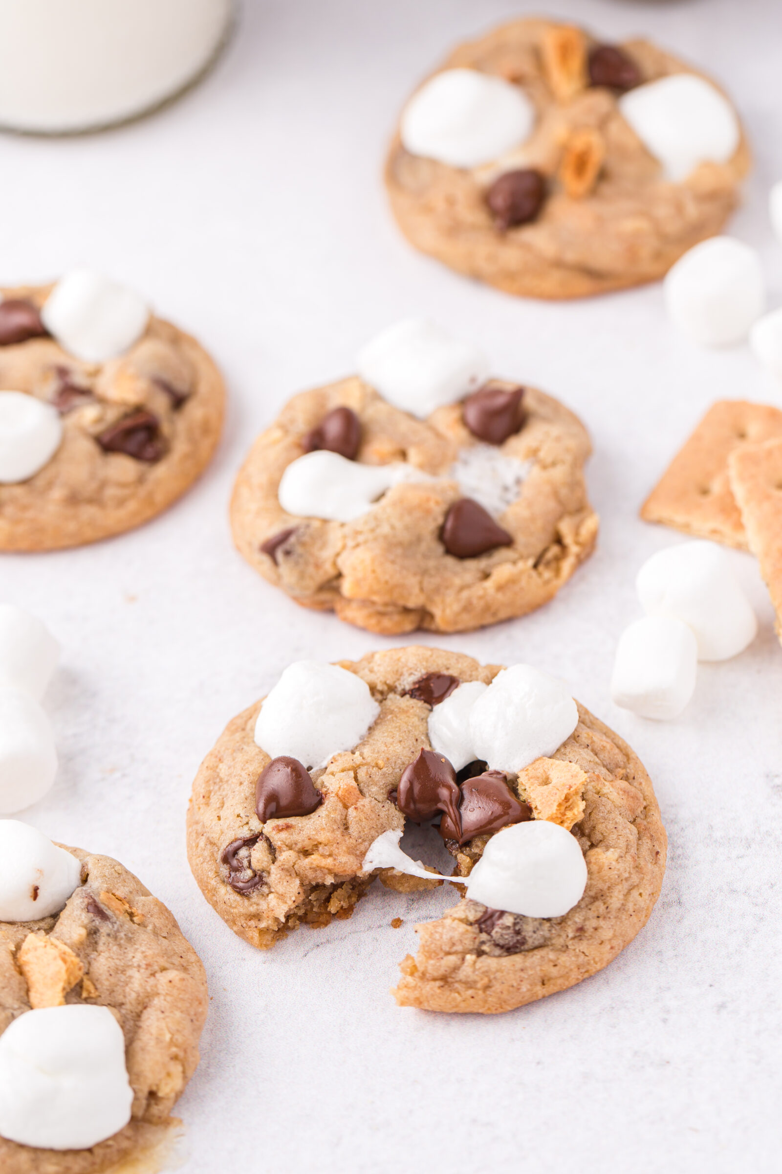 s'mores cookies on white surface