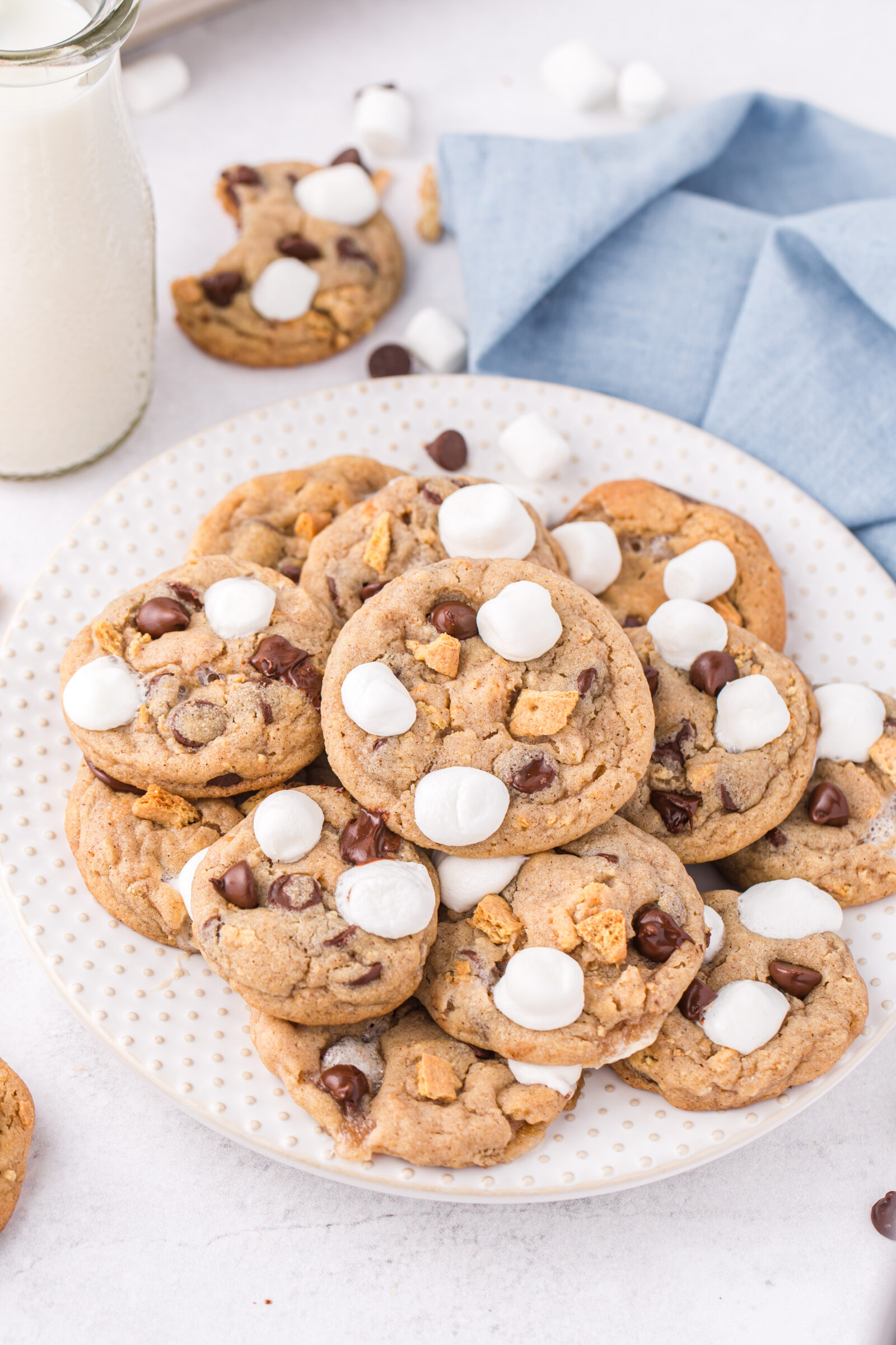 s'more chocolate chip cookies on white plate