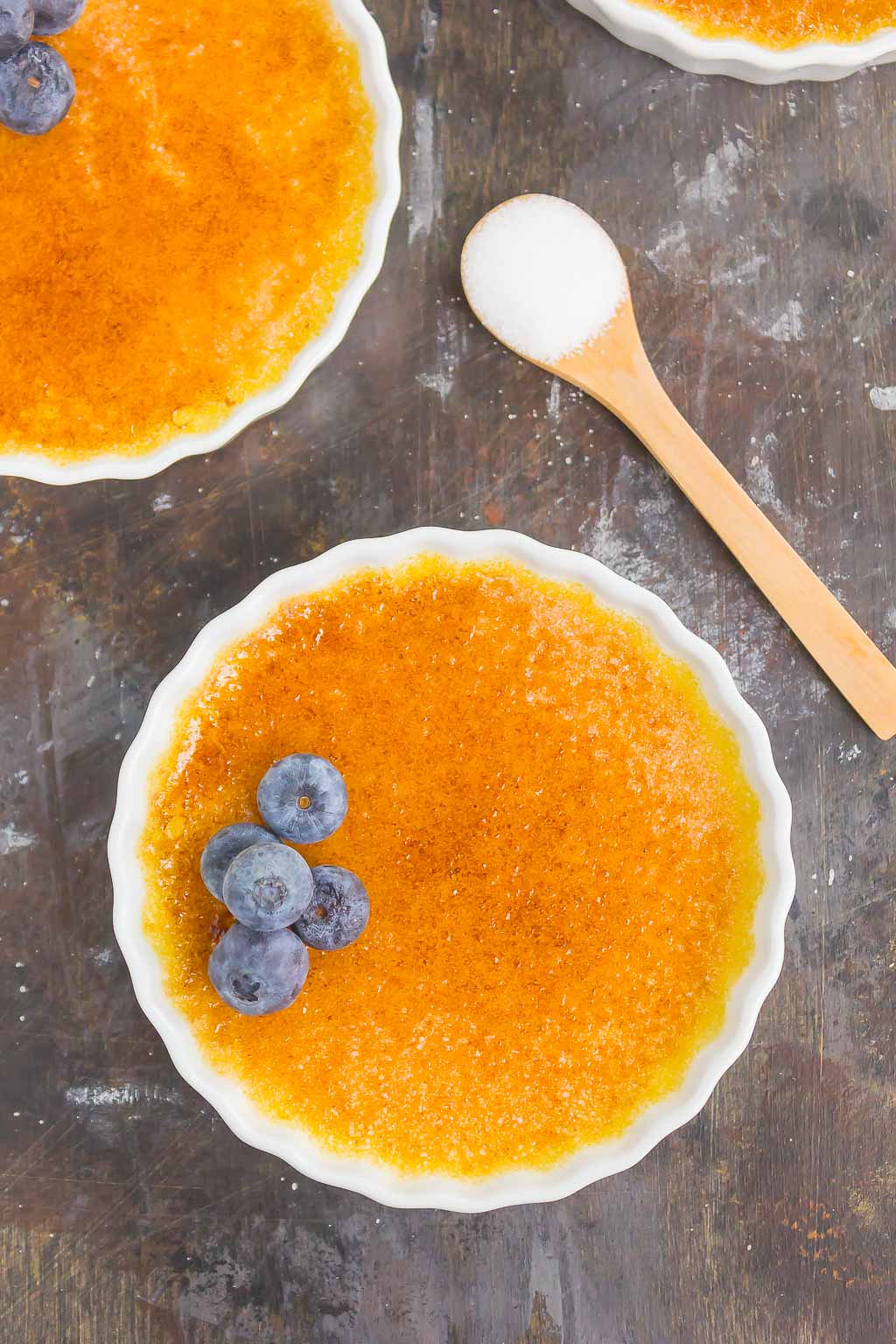 creme brulee in a white ramekin