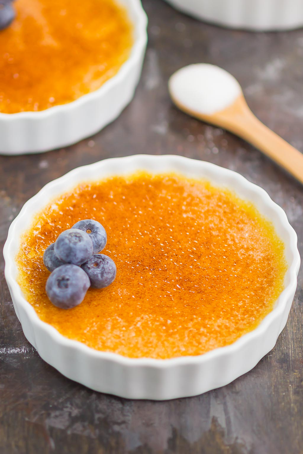 creme brulee in a white ramekin