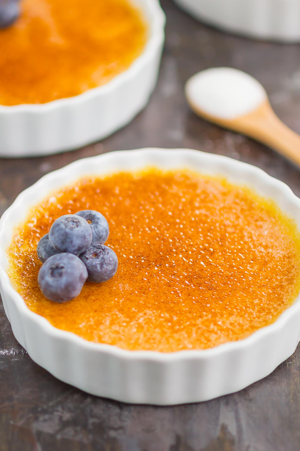 creme brulee in a white ramekin