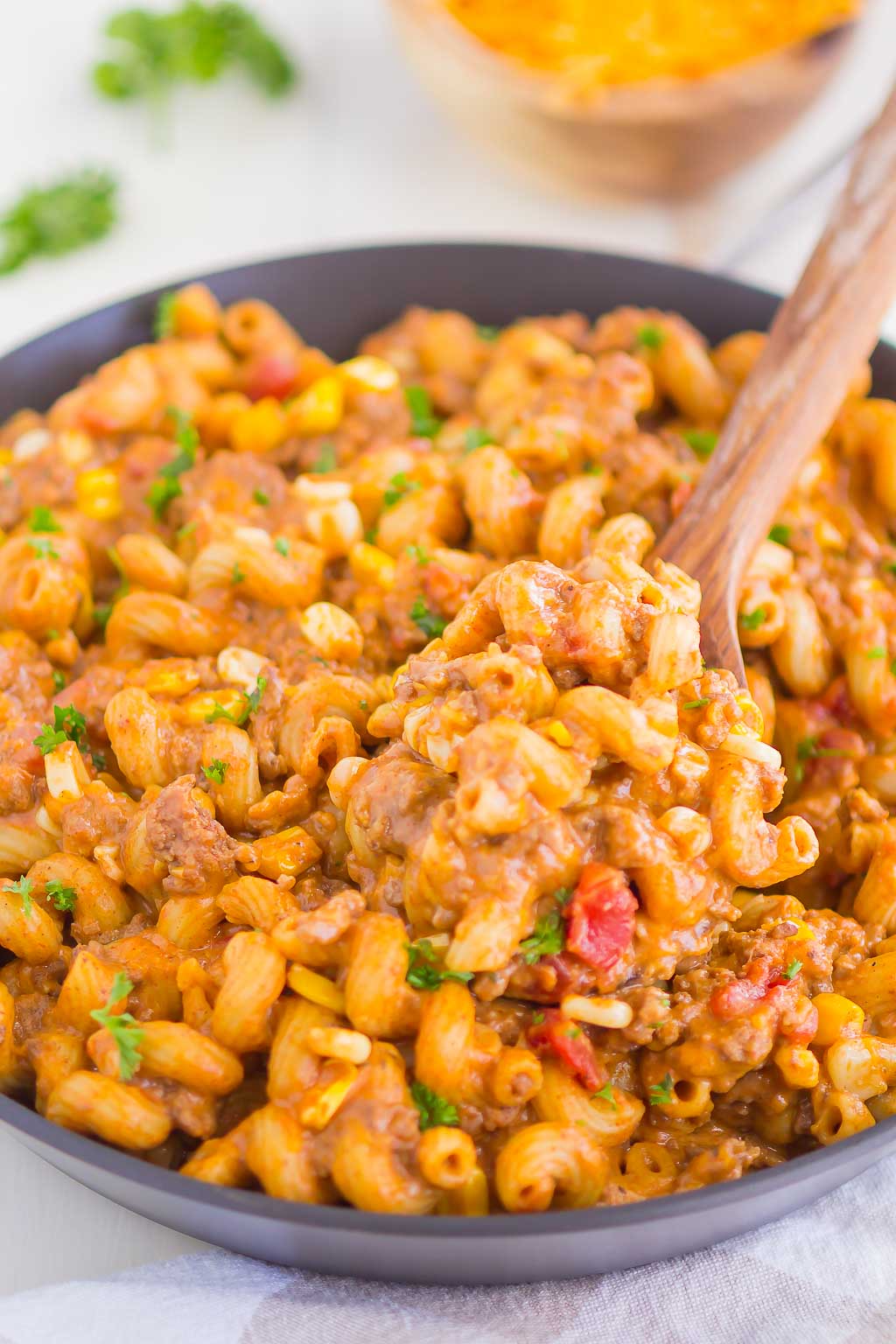 pasta in black pan