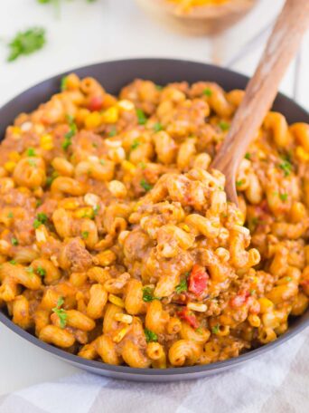 pasta in black pan