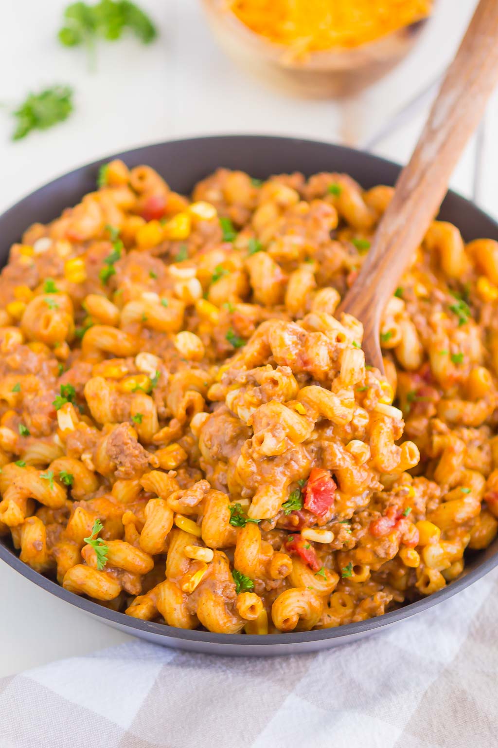 pasta in black pan