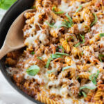 pasta in a black pan