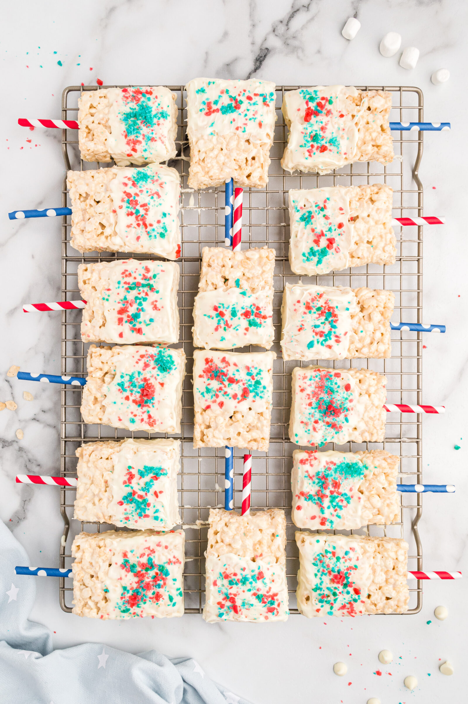 rice krispies treats on a wire racks