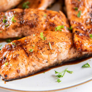 salmon on a white plate