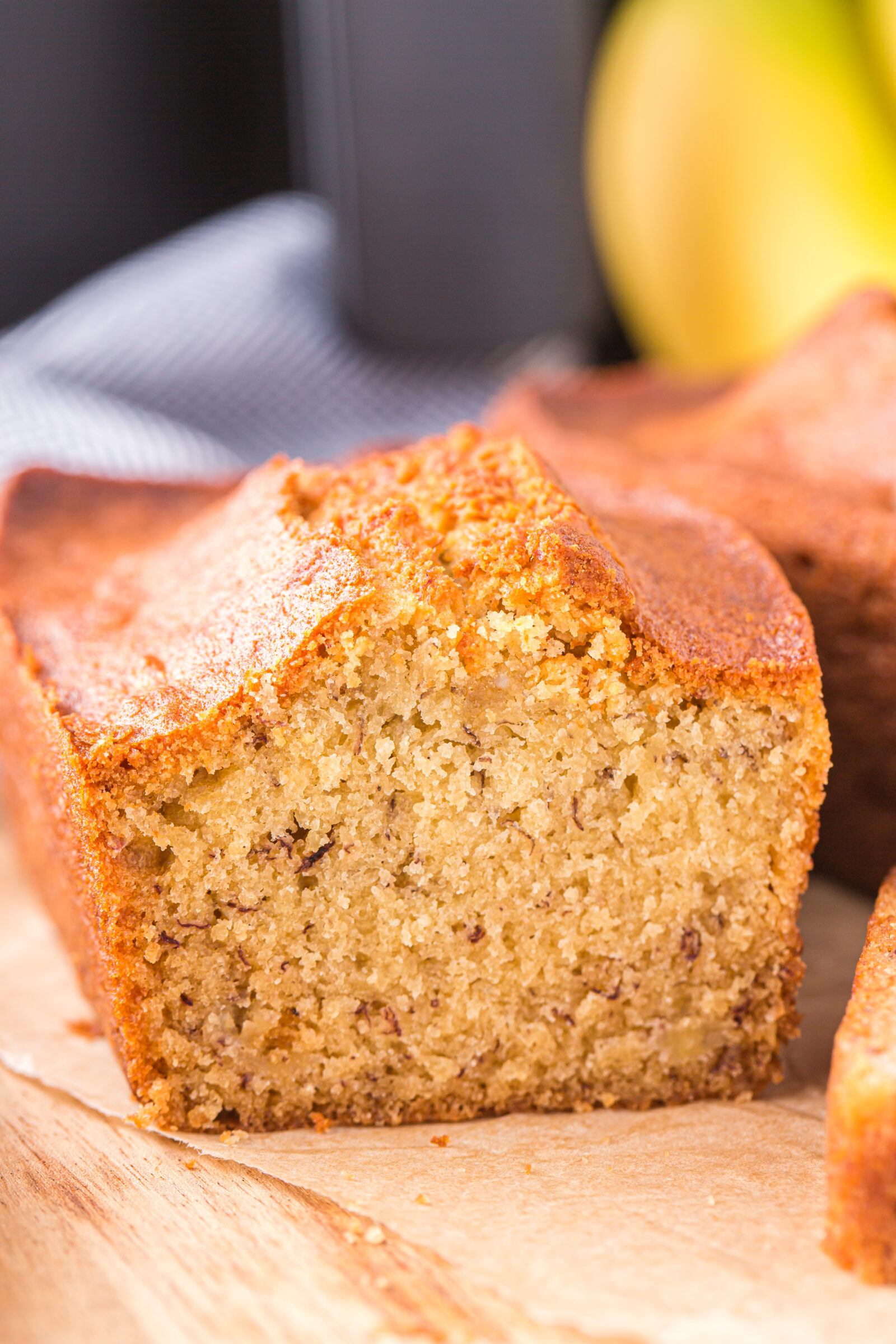 banana bread sliced on a white board