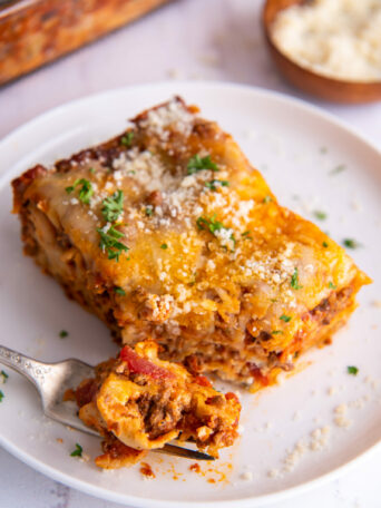 lasagna on a white plate