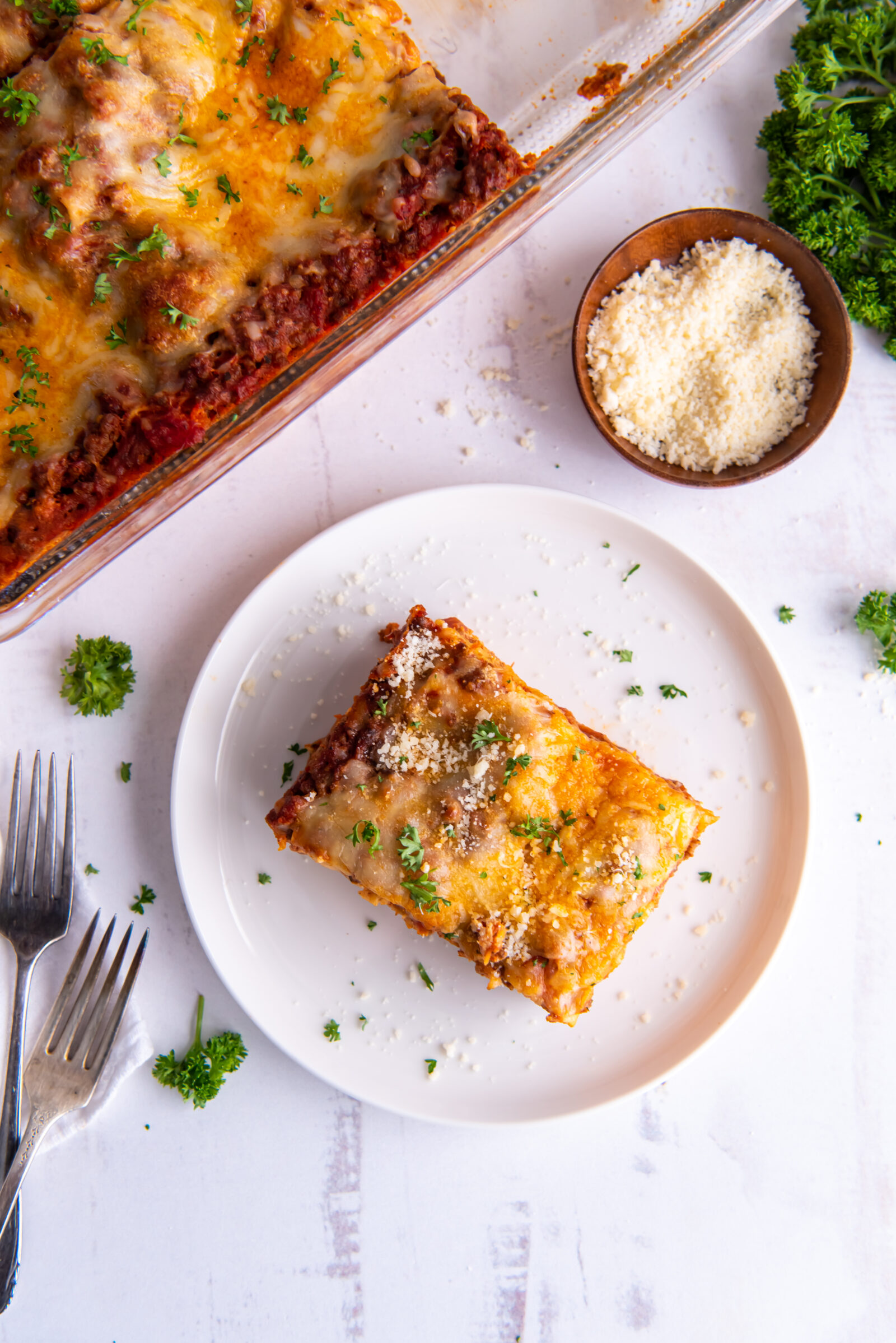 lasagna on a white plate