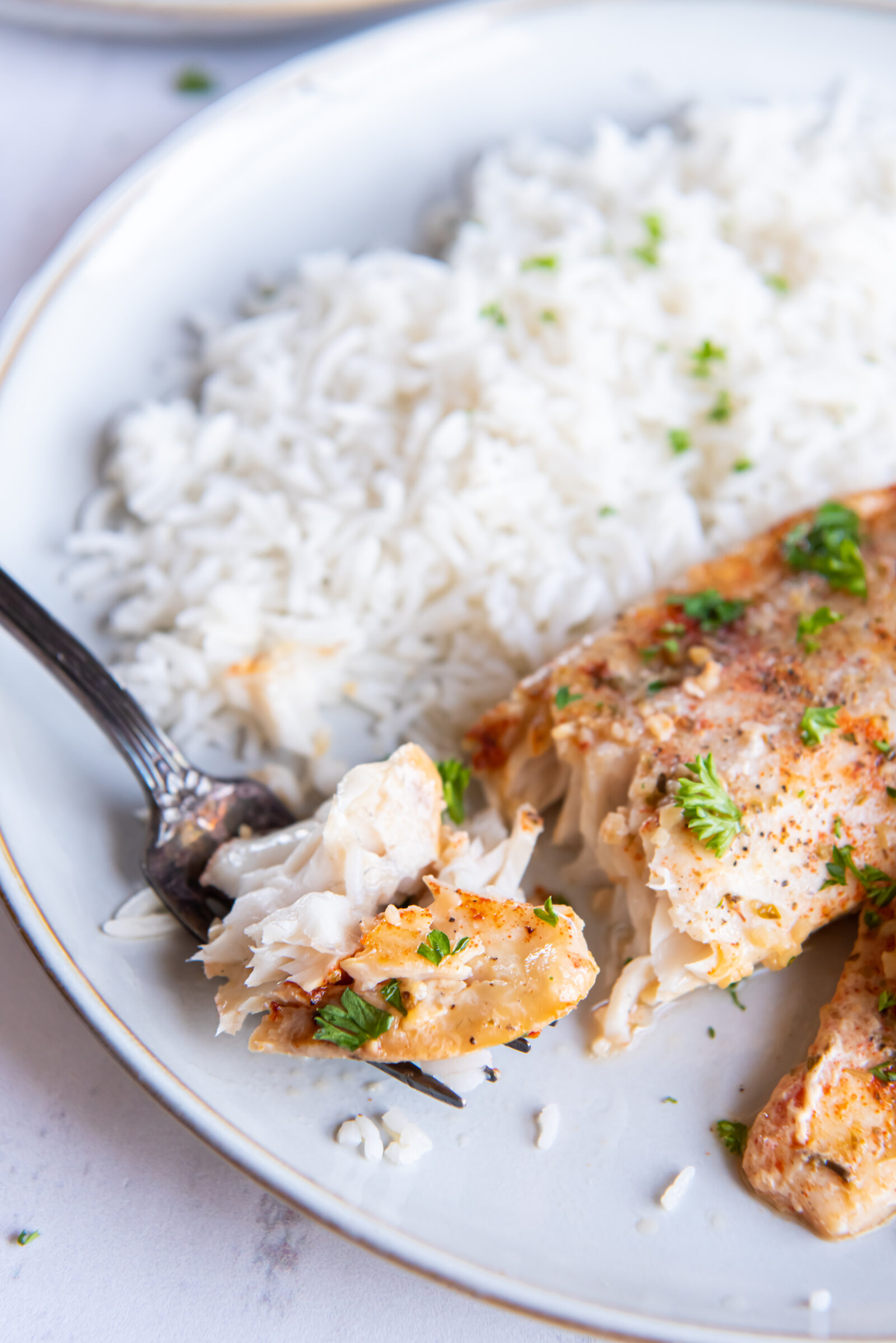 tilapia on a white plate