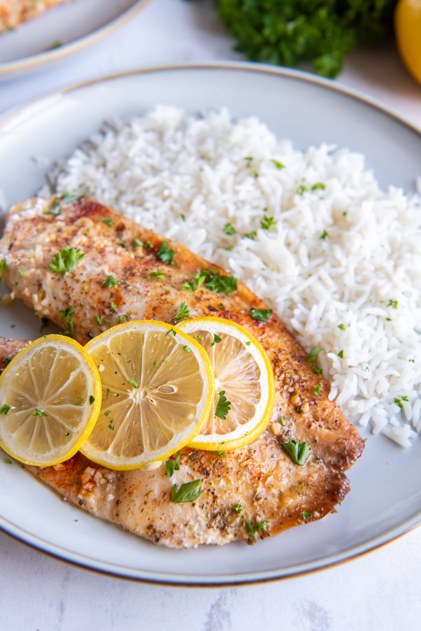 tilapia on a white plate