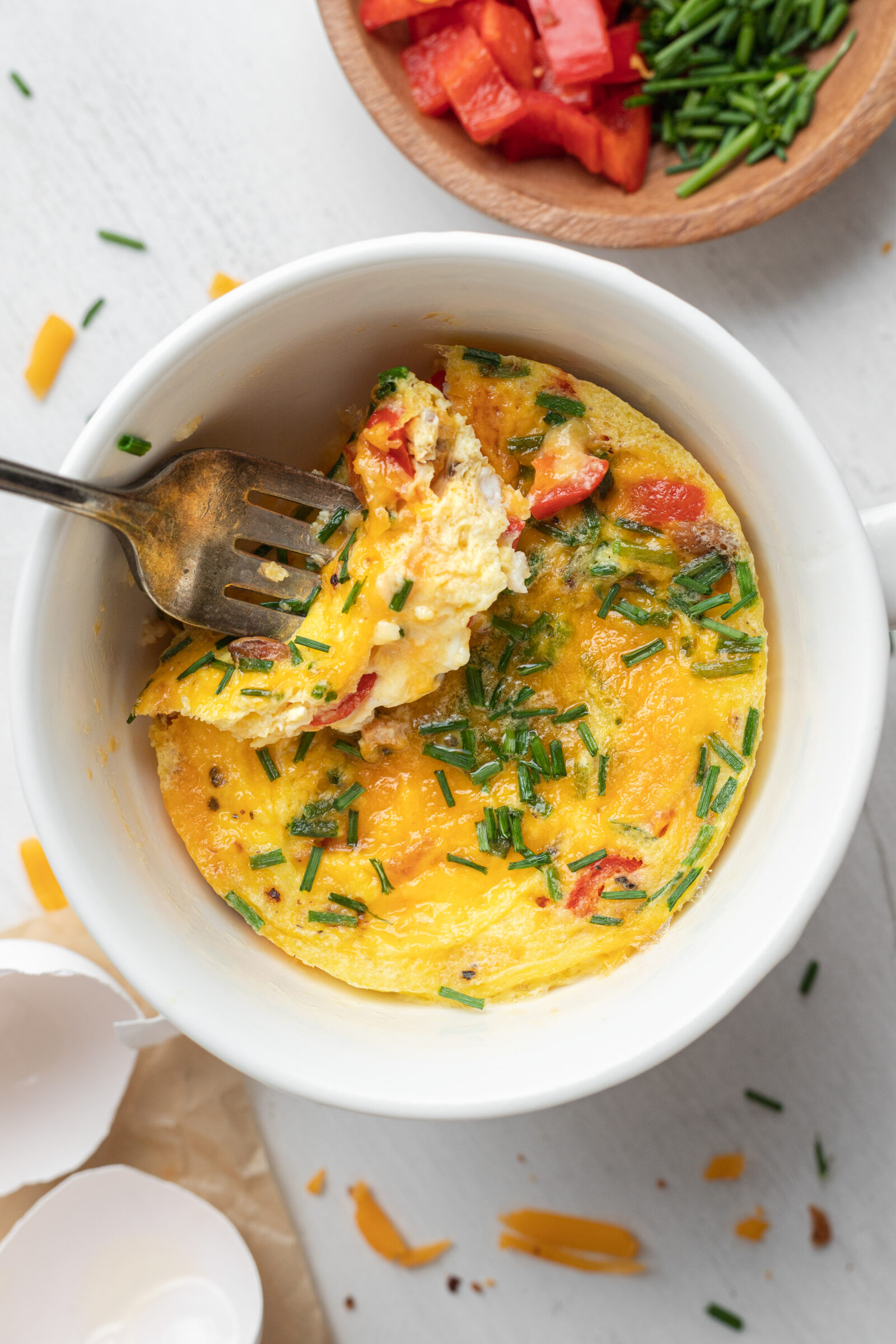 omelet in a white mug