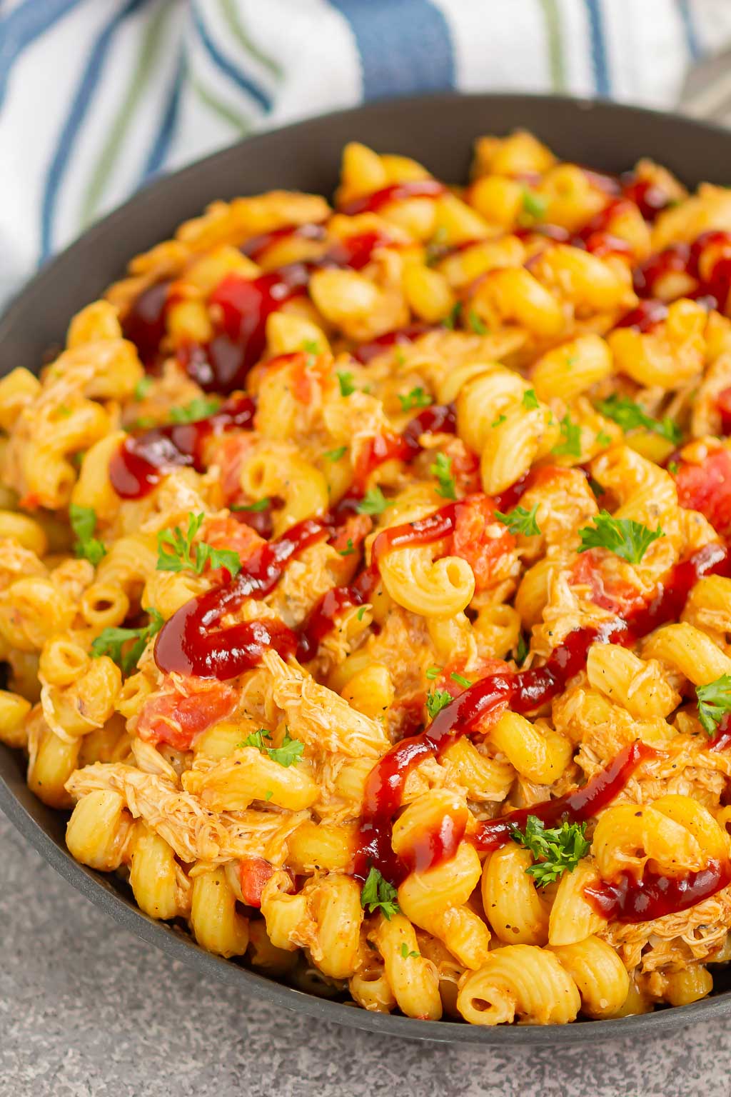 pasta in a black skillet