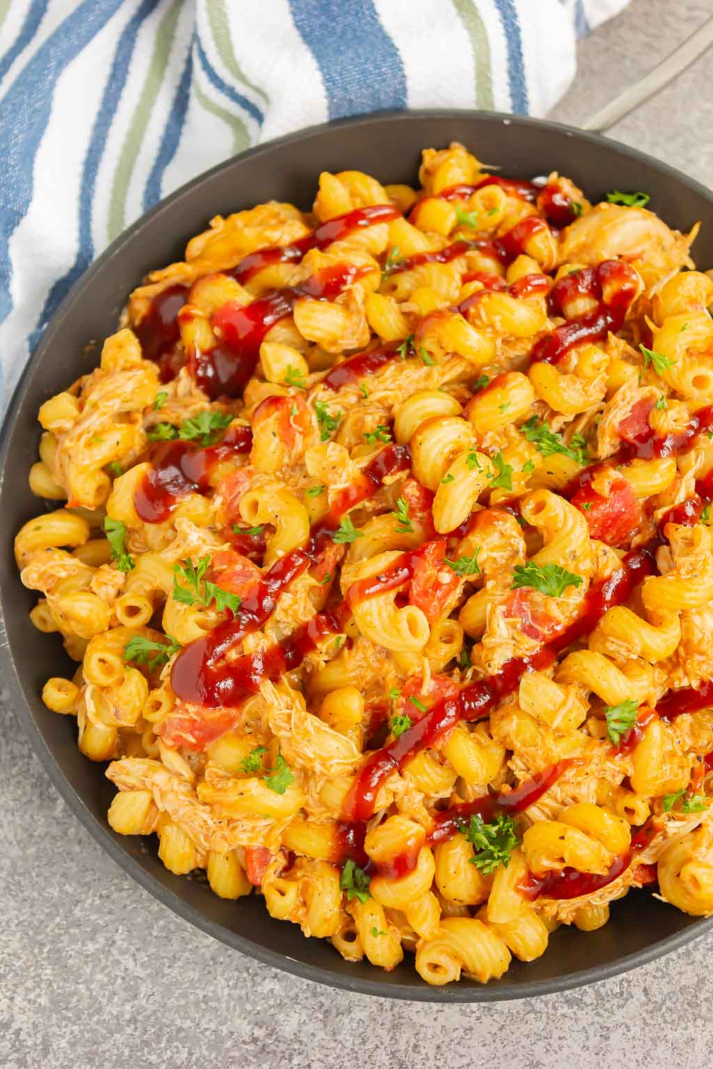 pasta in a black skillet