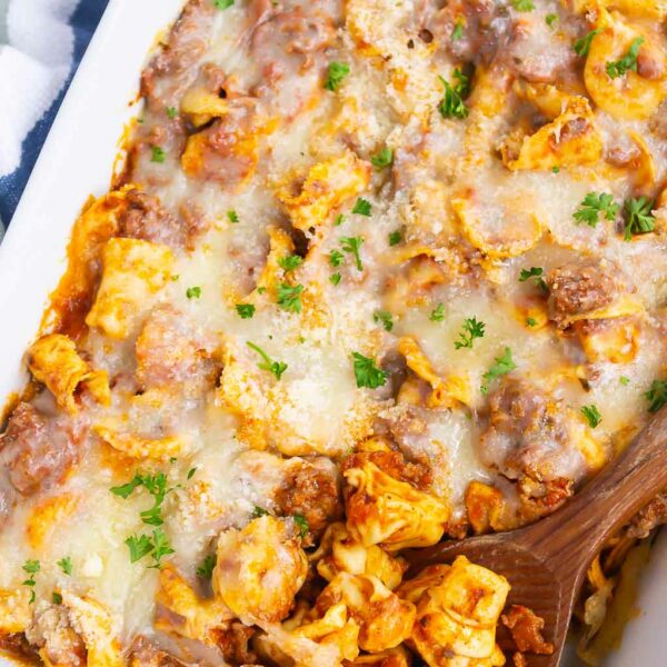 Easy Cheesy Baked Tortellini with Meat Sauce Pumpkin 'N Spice