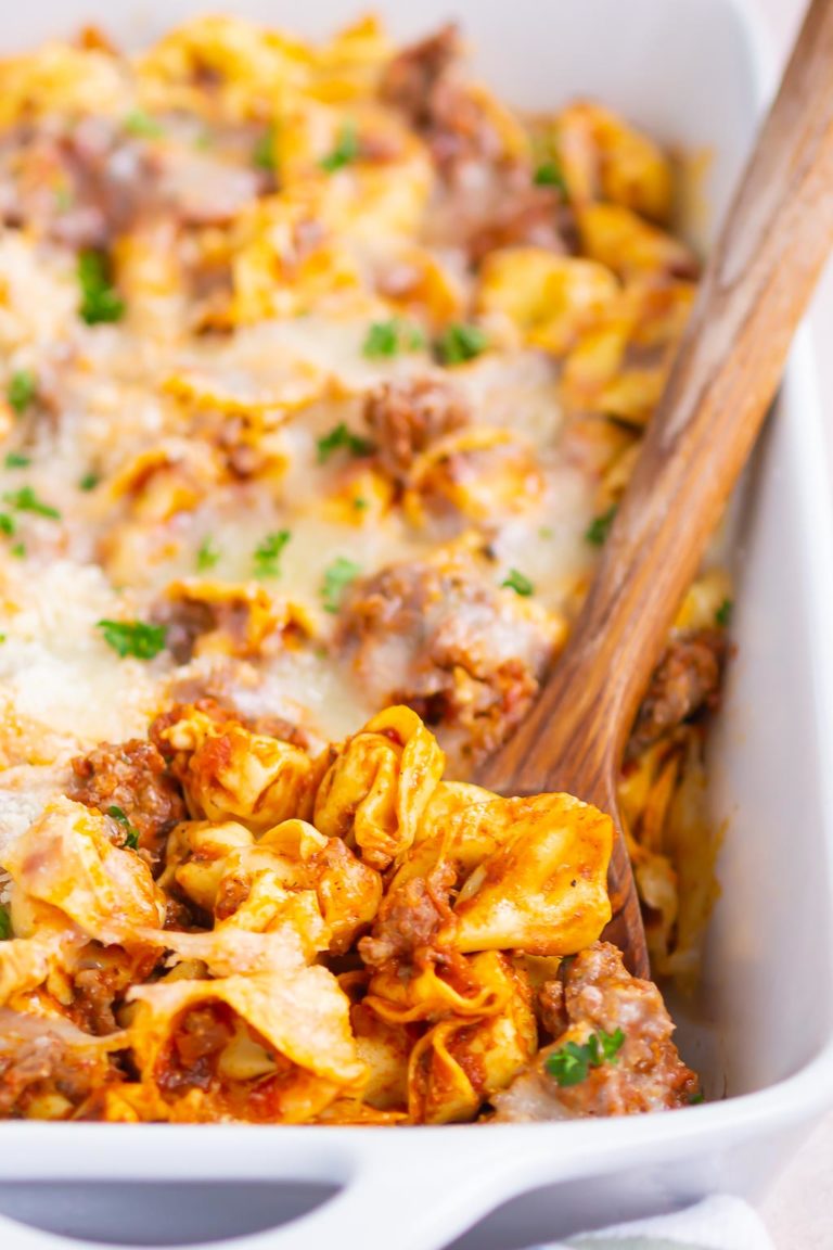 Easy Cheesy Baked Tortellini with Meat Sauce Pumpkin 'N Spice