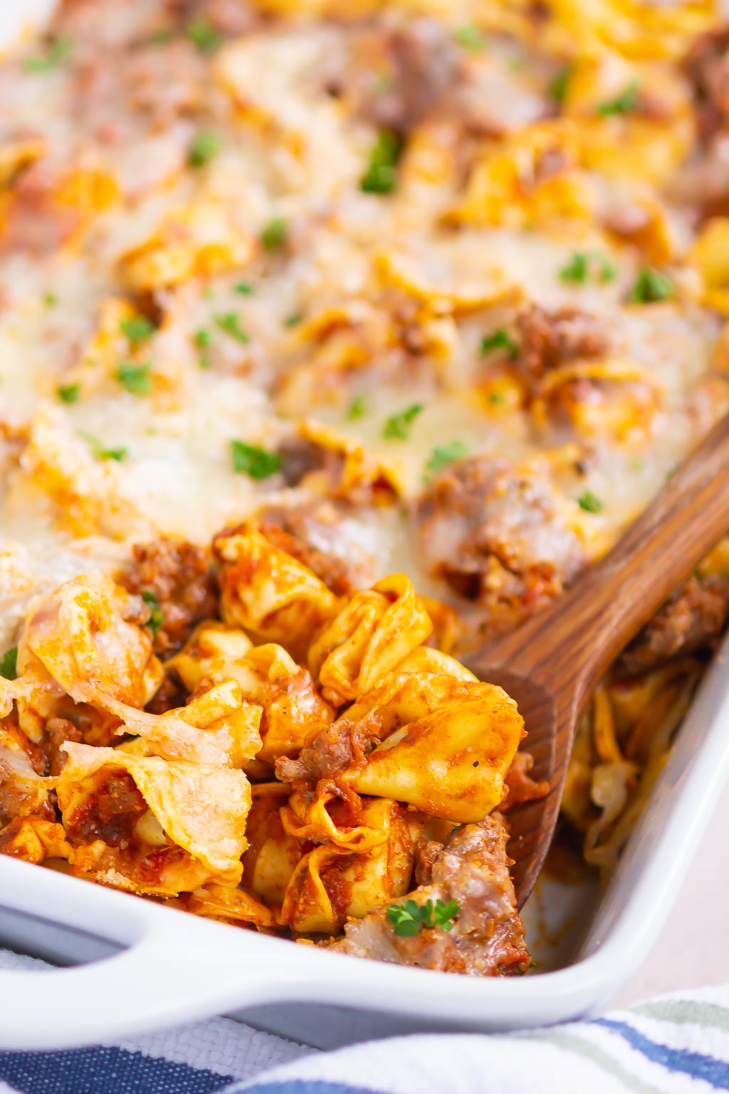 tortellini in a white dish