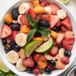 fruit salad in a white bowl