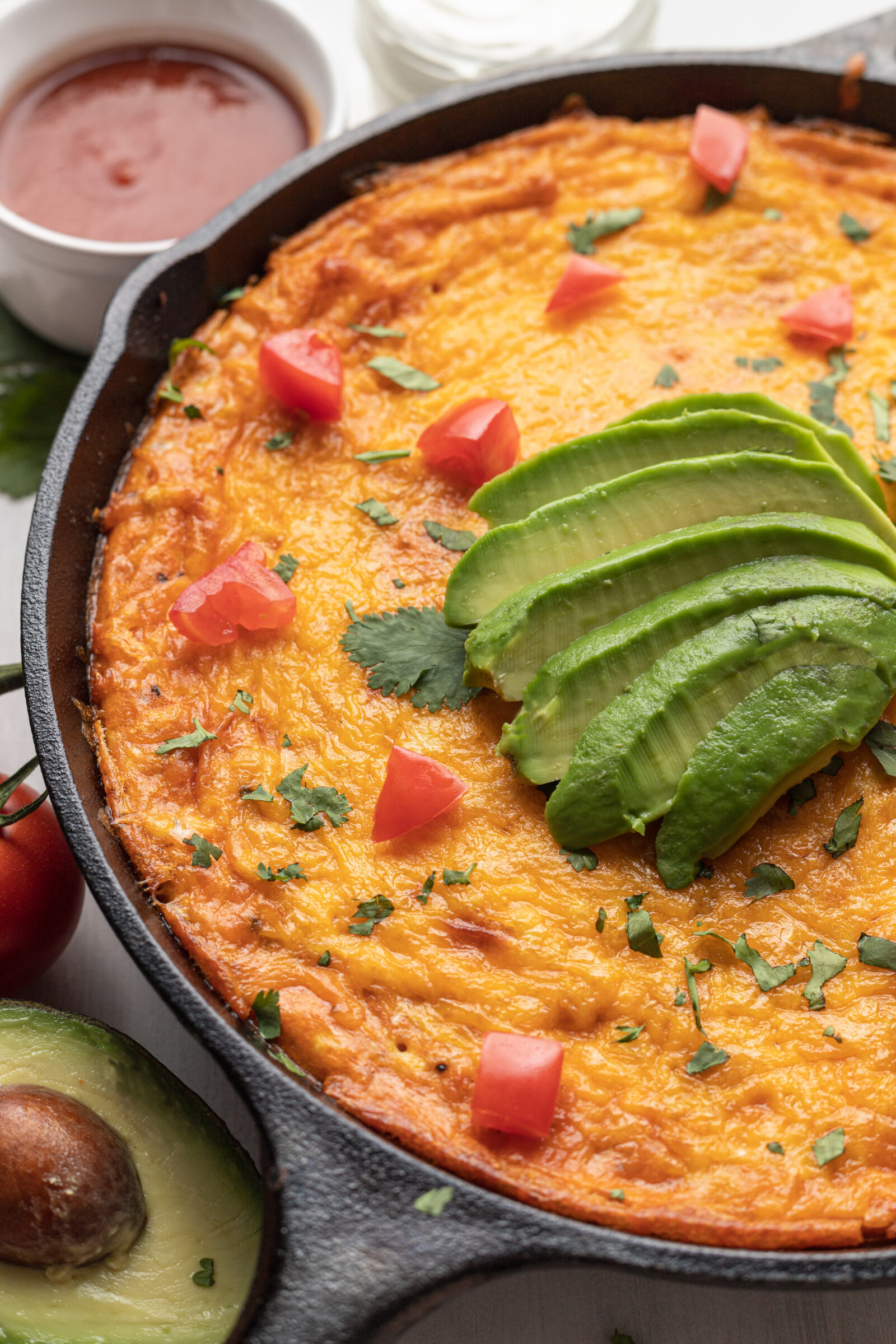 taco egg bake in a cast iron skillet