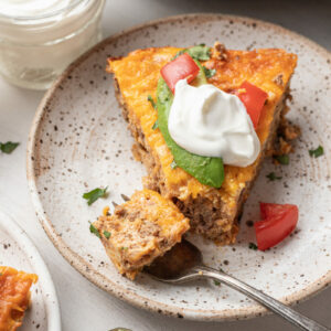 taco egg bake in a cast iron skillet