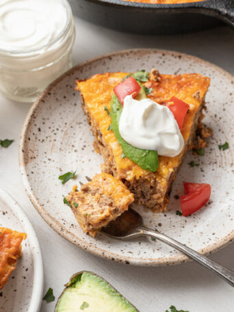 taco egg bake in a cast iron skillet