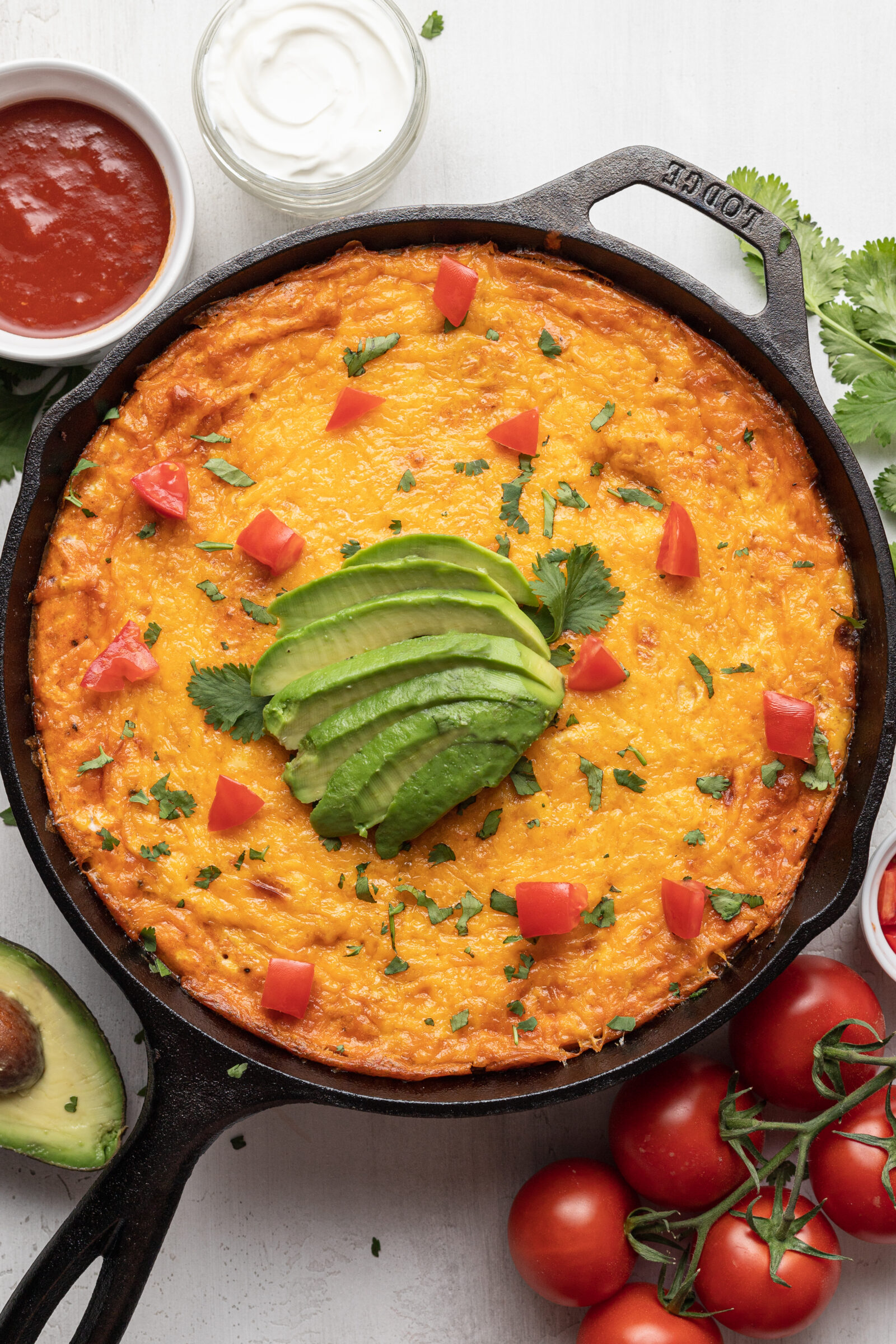 taco egg bake in a cast iron skillet