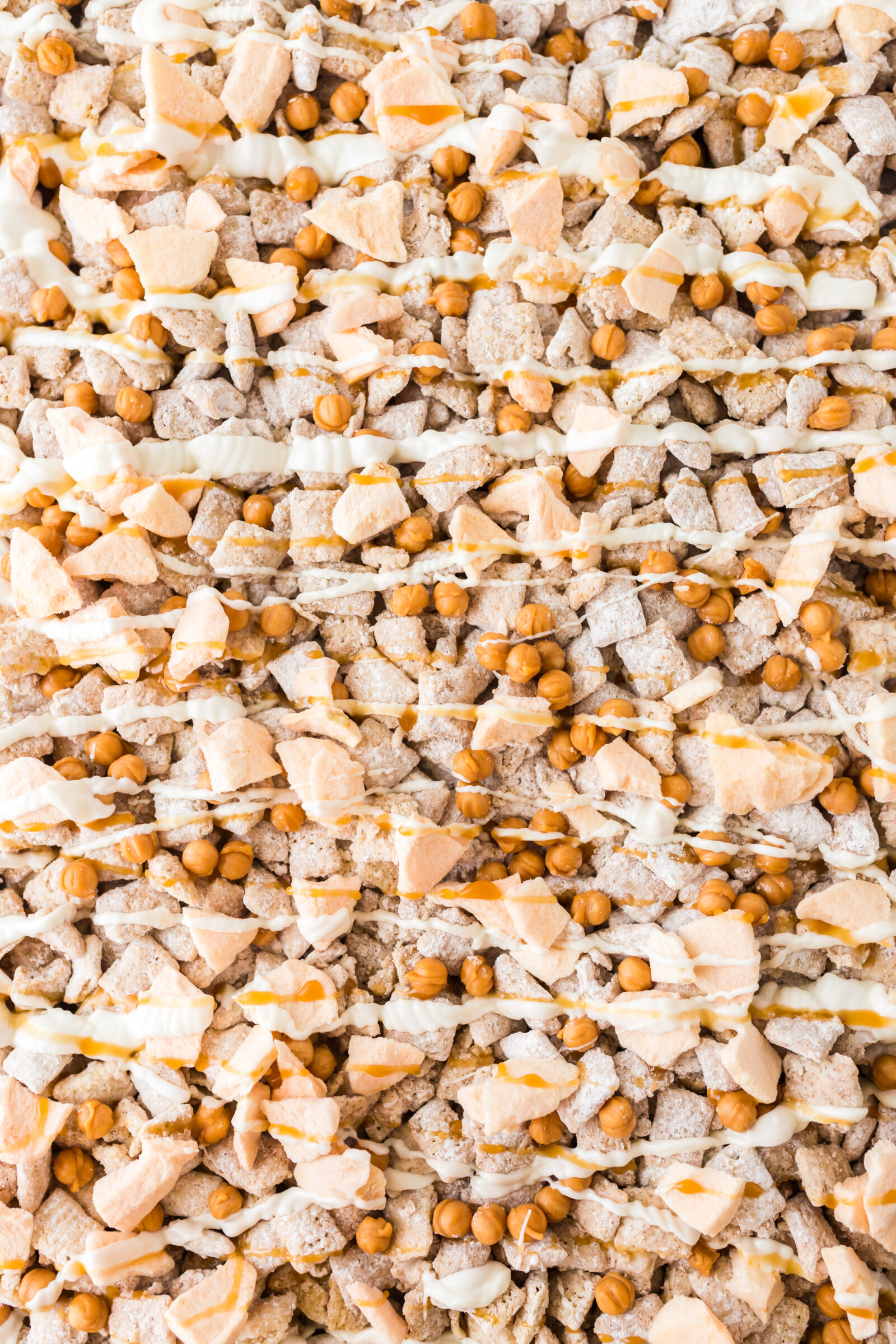 puppy chow spread out on a flat surface