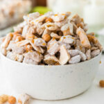 puppy chow in a white bowl