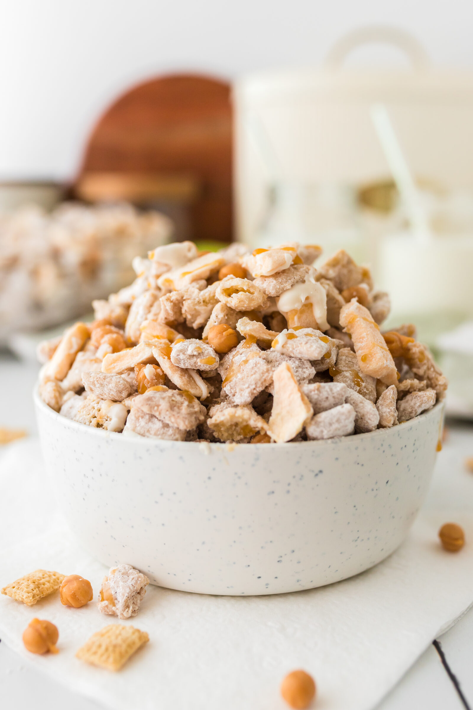 puppy chow in a white bowl