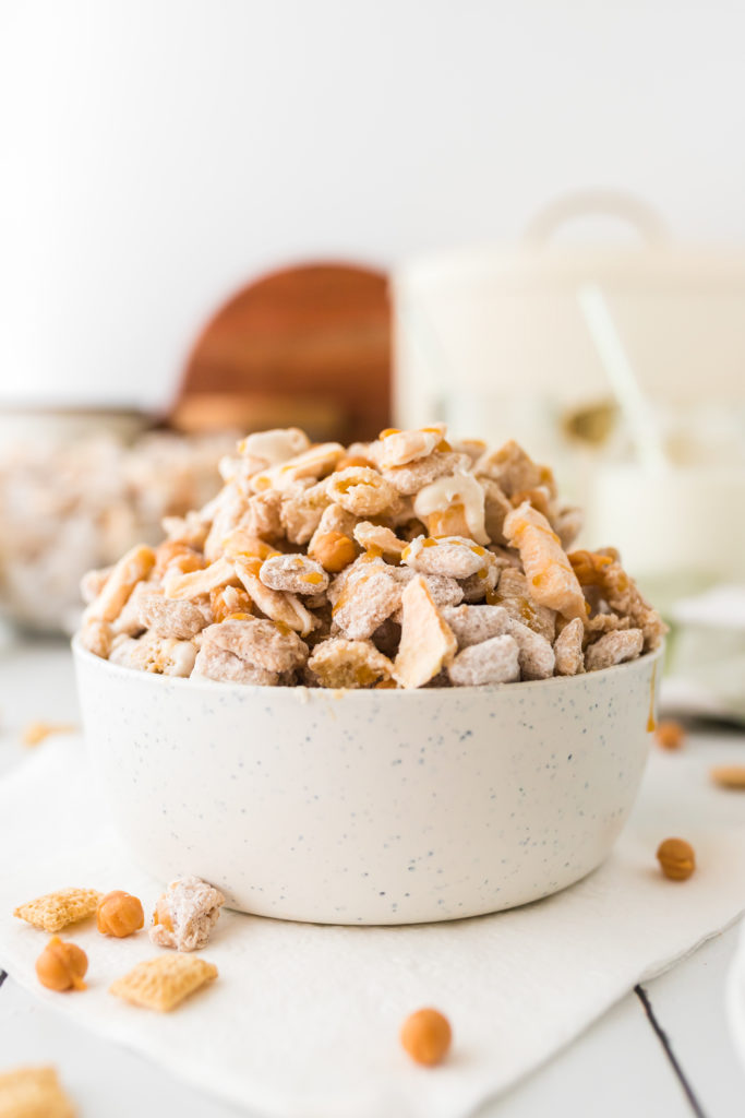 puppy chow in a white bowl