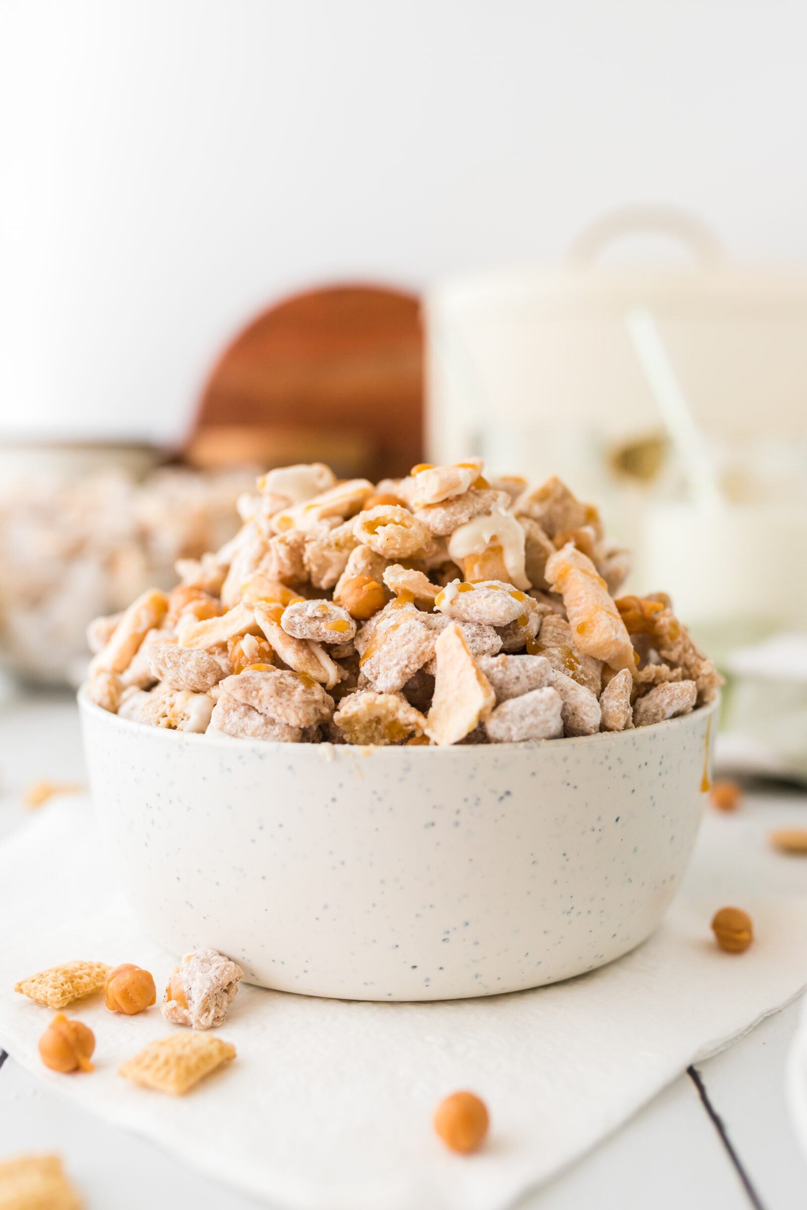 puppy chow in a white bowl