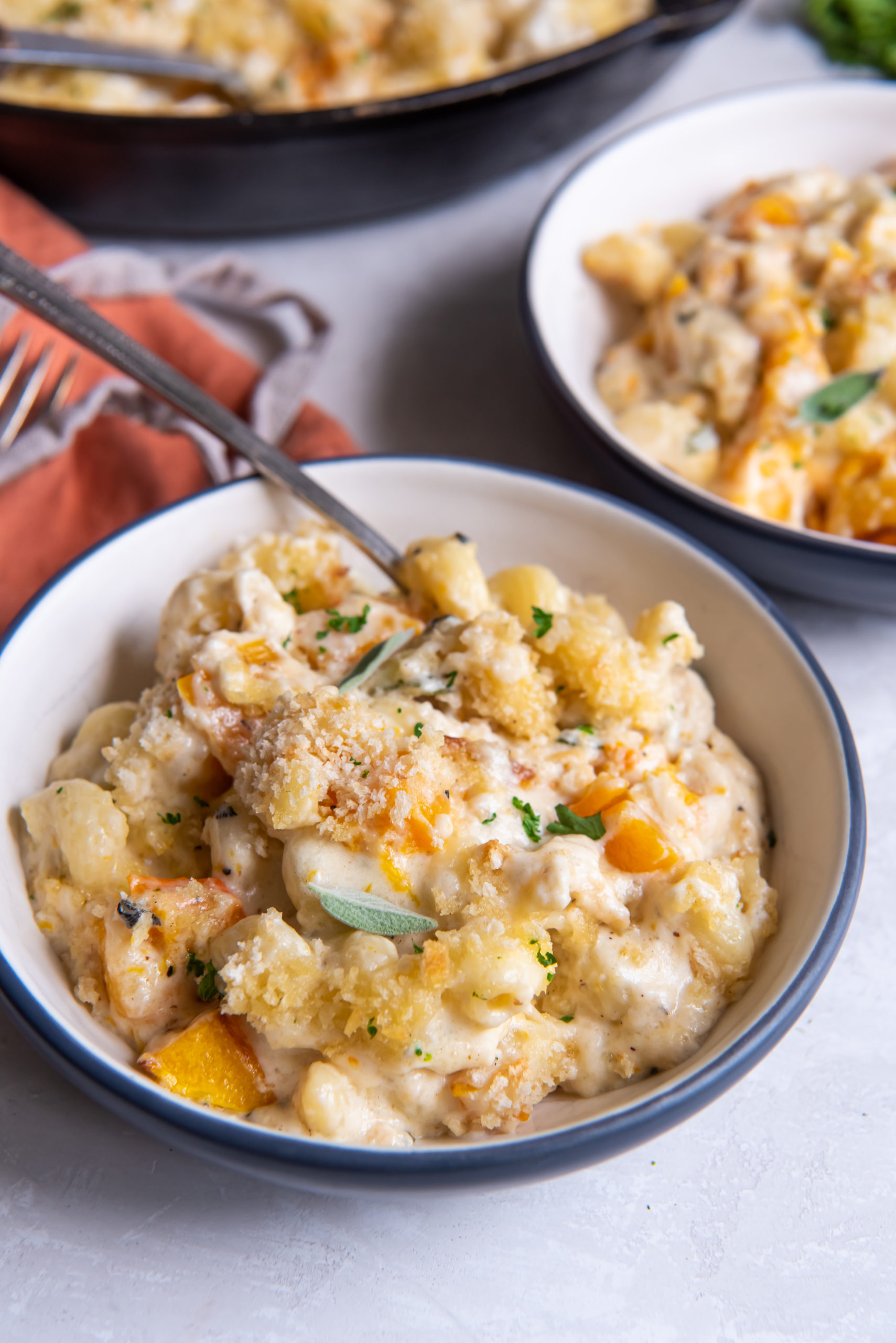 Two bowls of butternut mac and cheese