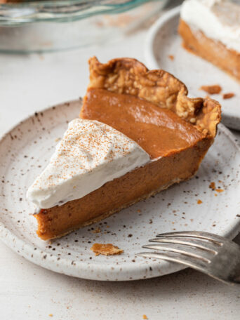 slice of pie on a white plate