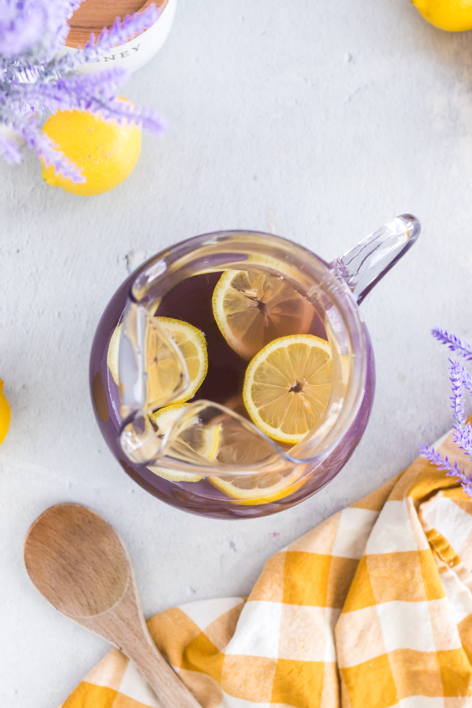 lemonade in a clear glass pitcher